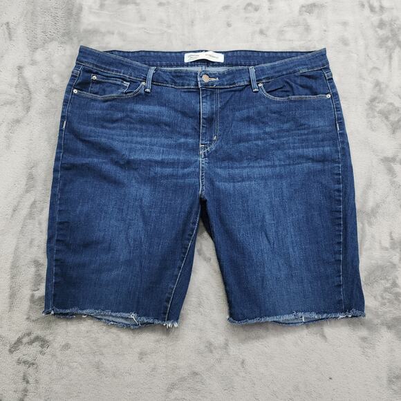 Levi Strauss Signature Shorts Womens 20M Blue Mid Rise Cut Off Denim Bermuda - Picture 1 of 12